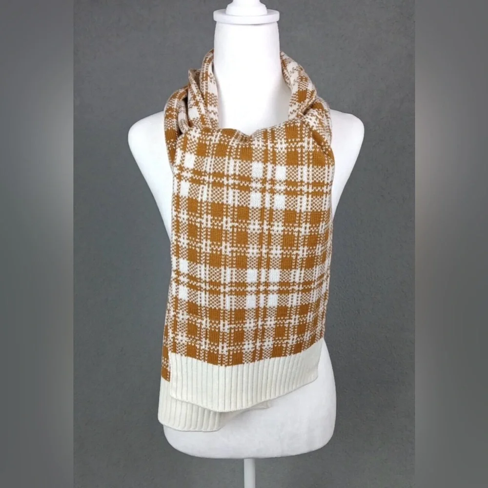 NWT Timberland Tan Buffalo Plaid Scarf 64x10 Adult Size Brown Check Winter Warm